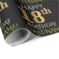 Black, Faux Gold HAPPY 18th BIRTHDAY Wrapping Paper